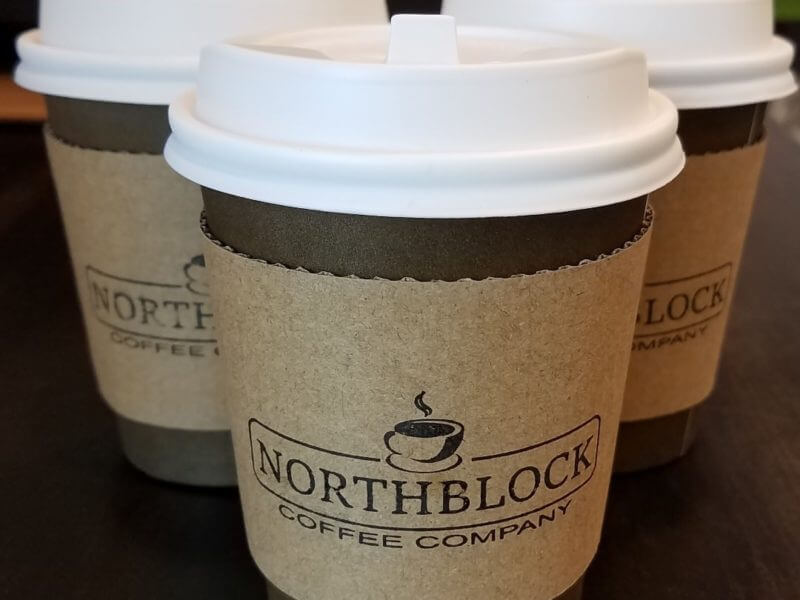 Cups of coffee at Northblock Coffee Company in Winchester, Indiana
