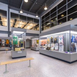 Displays of jerseys and other basketball memorabilia make a visit to the Indiana Basketball Hall of Fame unique.