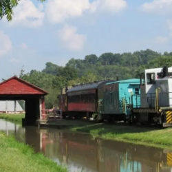 A train meanders through rural Central Indiana from Connersville to Metamora.